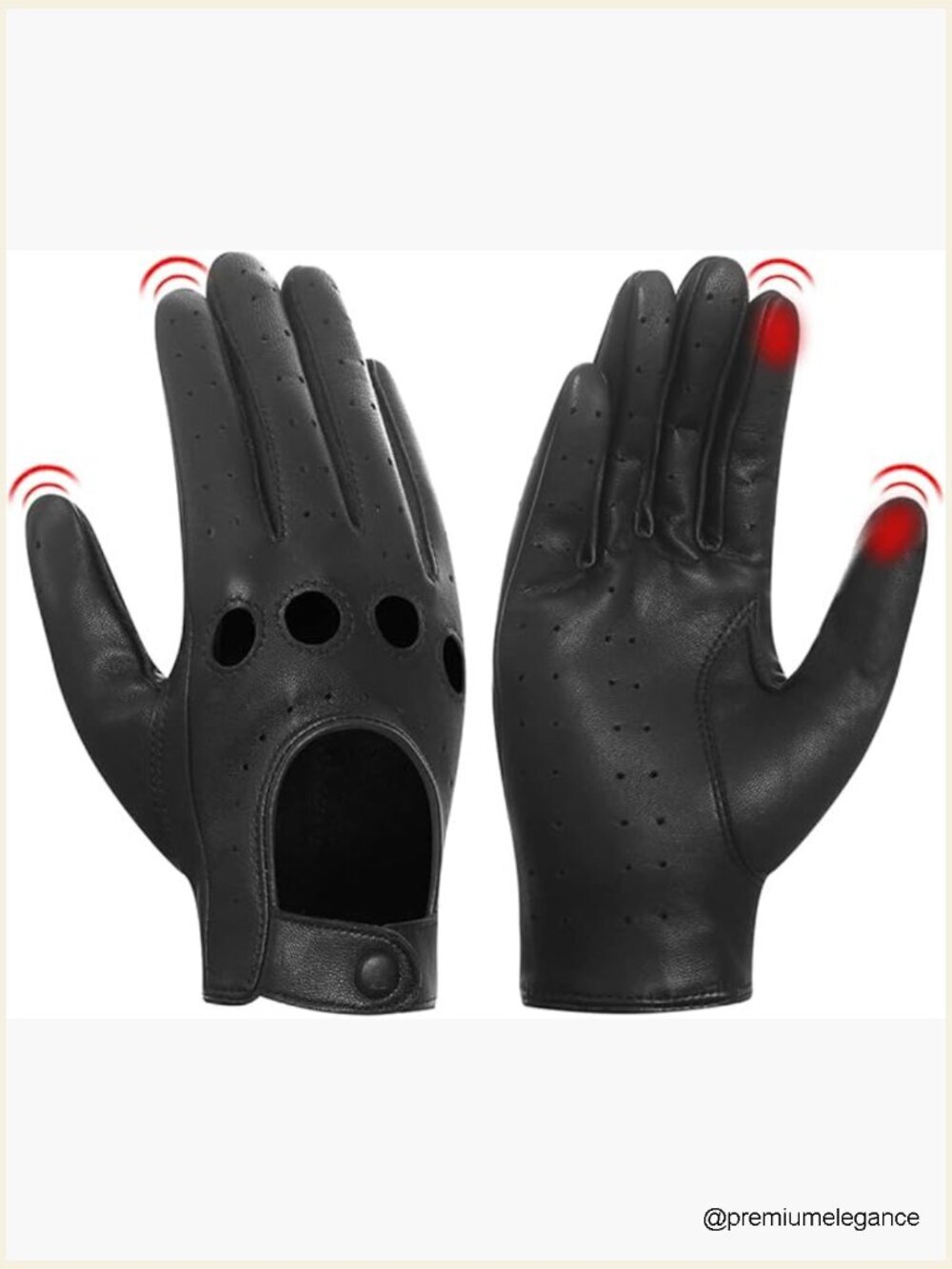 Lambskin Leather Driving Gloves, Unlined, Touchscreen, Breathable, Pre-Rotated